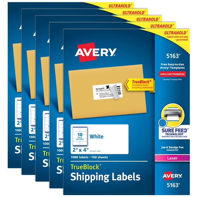 Etiquetas de envío Avery, 5000 etiquetas blancas imprimibles de 2 x 4 cm