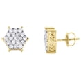 thumbnail image 3 of 10K Yellow Gold Round Diamond Hexagon Stud 4 Prong 12mm Cluster Earrings 7/8 CT., 3 of 5