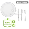 thumbnail image 4 of Berry Bloom Vajilla Reutilizable Premium Color Plata 125 Piezas: 50 Platos con Orilla Plateada, 25 Cucharas Plateadas, 25 Tenedores Plateados, 25 Cuchillos Plateados, para 25 Invitados, 4 of 6