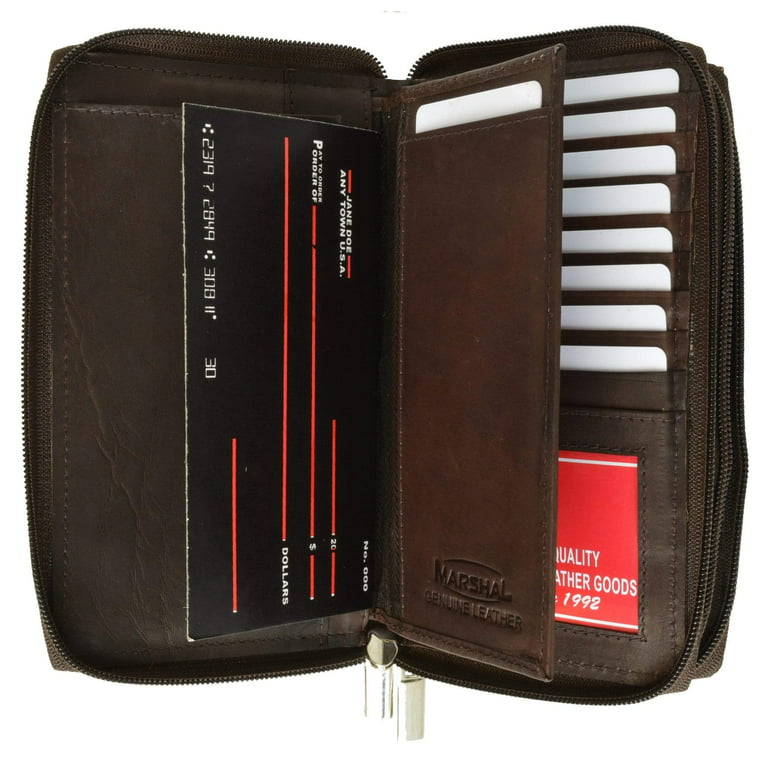 Leatherboss Leather RFID Identity Safe Double Zippered Accordion Wallet