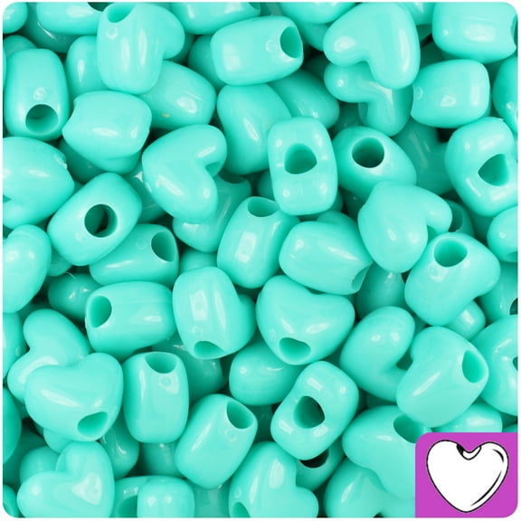 BeadTin Light Turquoise Opaque 12mm Heart Pony Beads (250pcs)