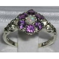 thumbnail image 2 of LBG 10k White Gold Natural Opal & Amethyst Womens Vintage Daisy Ring - Size 7.75, 2 of 4