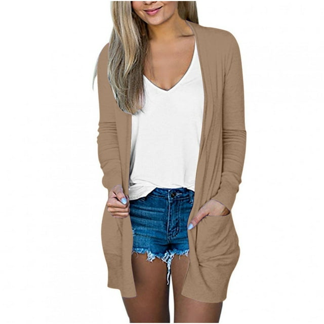 Cardigan Léger Femme Été Décontracté Tendance Ouvert Cardigan d'Automne Couvre-Maillot Manches Longues Hauts Blouse Manteau