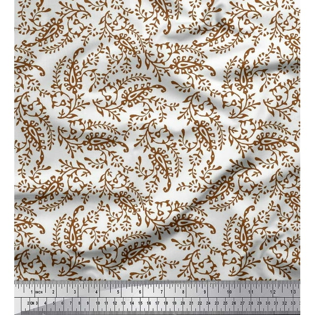Soimoi Polyester Crepe Fabric Leaves & Paisley Block Fabric Prints by Yard 42 Inch Wide