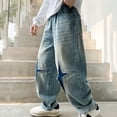 thumbnail image 2 of Atogsazn Children Girls Wide Leg Denim Pant Kids Casual Baggy Jeans Elastic Waist Pant Trouser with Pocket 08-Light Blue 14-15 Years Fashion, 2 of 9