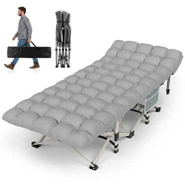 Seeutek Folding Camping Cot for Adults, 75"x28" Sleeping Bed with Mattress 1200D Double Layer Oxford Outdoor Cots w/ Carry Bag for Camping Home Office Nap Beach Travel