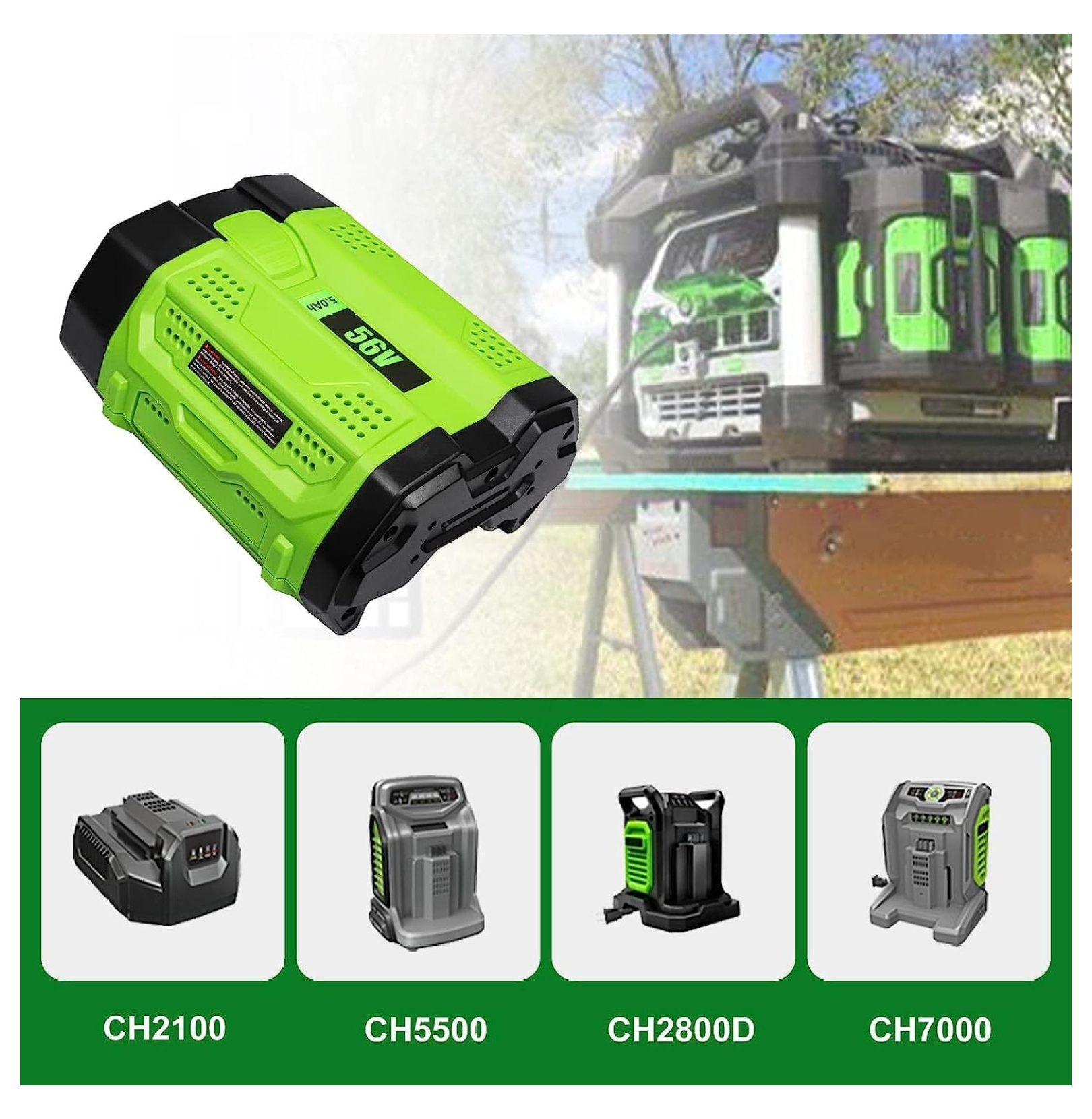 5000mAh EGO Battery Replacement - 56V Lithium Battery Compatible with EGO BA2800T, BA2800, BA1400, BA4200 Power Tools - Black