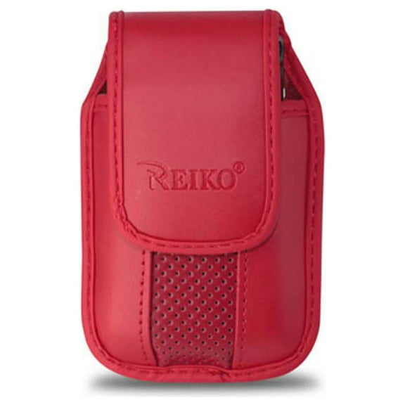 Red Vertical Leather Pinch Clip Case fits Tracfone Alcatel My Flip A405DL Phone