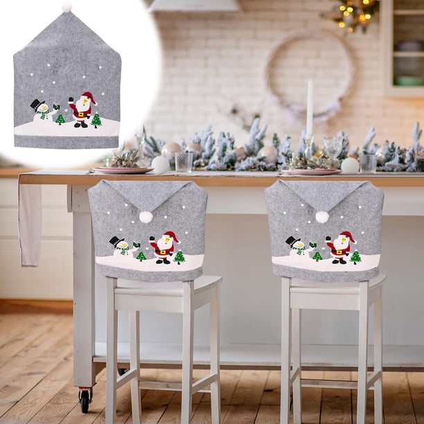 Chair Cover, Gray Printed Chair Cover, Elderly Snowman Non-woven Chair Cover, Christmas Hat, Decorative Home, Festive Snowman, for Living Room, for Office, Premium Non-woven Fabric, Easy to