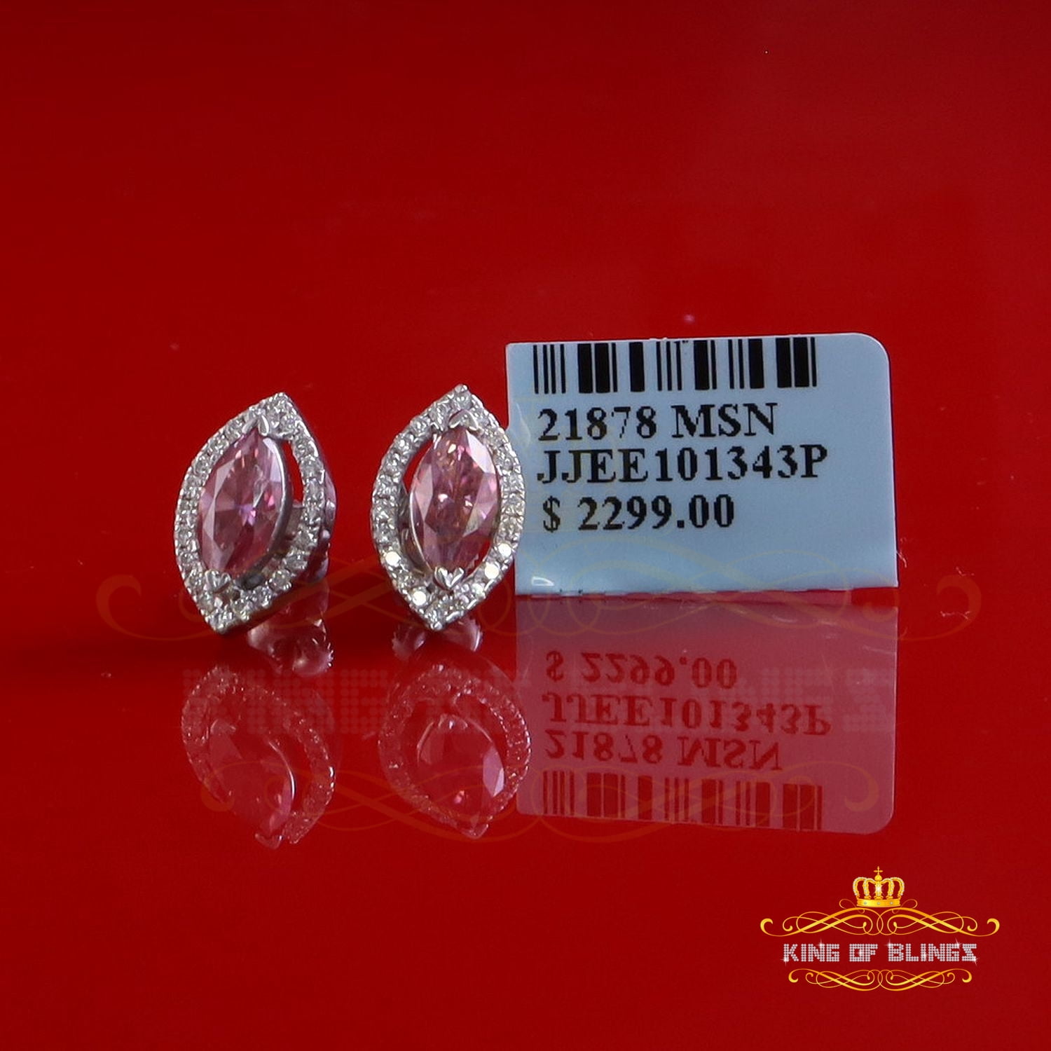 King of Bling's 1.25CT VVS 'D' Pink Moissanite Men's/Women 925 White Silver Stud Earrings