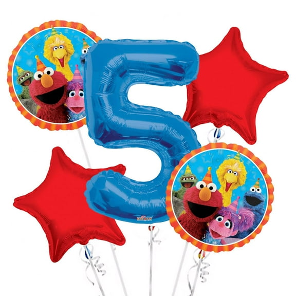 Sesame Street Elmo Balloon Bouquet 5th Birthday 5 pcs - Party Supplies