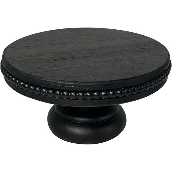 dwellington White Wash Display Wood Riser, 8.25¡± Shabby Chic Pedestal Tray Decor with Beads, Farmhouse Display Stands for Coffee Bar, Bathroom, Kitchen Island (Black)