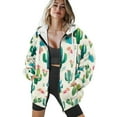 thumbnail image 4 of COEQINE Oversized Women's Hoodie Fashion Full Zipper Sweatshirts Cactus and Flower White Print Long Sleeve Casual Wear Fall Winter Outfits Jacket with Pockets, 4XL, 4 of 7