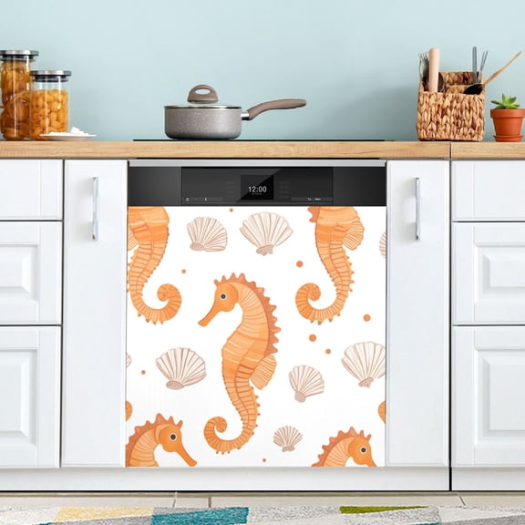 Yayeee Magnetic Dishwasher Cover for The Front Decoration Home Kitchen Machine Sticker Protector, Orange Seahorse