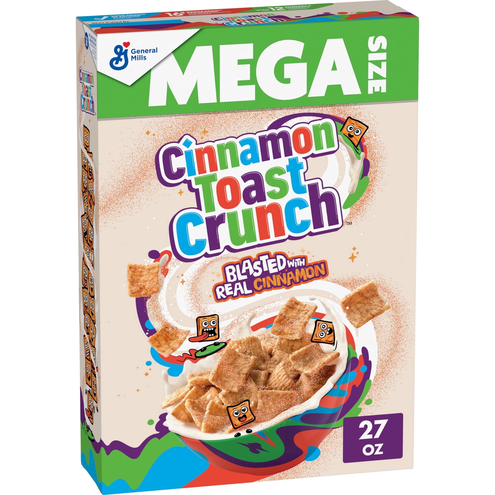 2 pack Cinnamon Toast Crunch Breakfast Cereal, Crispy Cinnamon Cereal, Mega Size, 27 oz