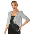 thumbnail image 3 of YONGHS Women Shrugs Sheer Cardigan Summer Short Sleeve Open Front Cropped Bolero Gray 3XL, 3 of 7