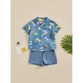 thumbnail image 4 of Suealasg 0-4 Years Toddler Baby Boys Outfit Set Short Sleeve Dinosaur Print Button Up Shirt Tops and Solid Color Shorts 2Pcs Kids Boys Summer Clothes, 4 of 9