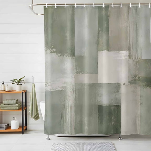 Sage Green Shower Curtains for Bathroom, Abstract Geometric Color Block Modern Vintage Waterproof Fabric Shower Curtain, Decorative Bathroom Curtain for Bathtub, 36"x72", No Hooks Included