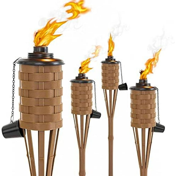 Citronella Torches (Brown Color, 4pack); Bamboo Torch, Perfect for Outdoor Lighting, Luau, Summer Parties, and Garden Decor; Wide-Mouth Metal Canister, Stands 60" Tall.$$Tools & Hardware Other