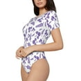 thumbnail image 2 of Daiia Lavender Flowers print Women's Crew Neck Short Sleeve Bodysuit Fashion Tops Fit Casual Basic Extender Bodysuit-Large, 2 of 9