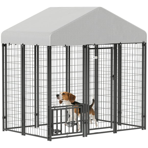 PawHut Outdoor Dog Kennel, Welded Wire Dog Run with Cover, 5.9' x 4' x 6'