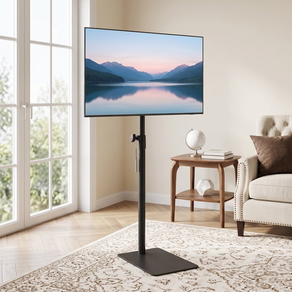 VECELO 360° Swivel Floor TV Stand, Height & Tilt Adjustable Mount for 14‑32 Inch Screens, Black for Home & Office
