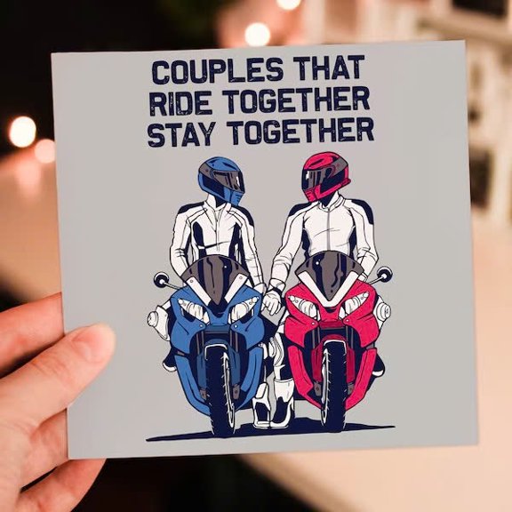Couples That Ride Together Stay Together Card  Fun Motorcycle Design  Blank Inside with Envelope  Perfect for Bikers and Bike Lovers