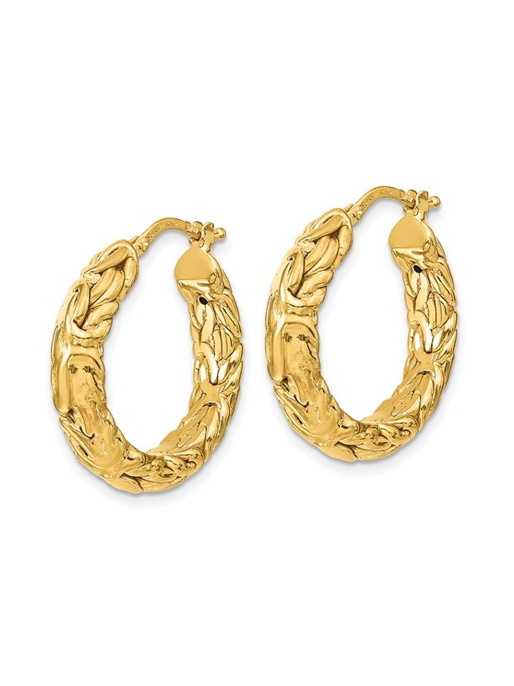 14K Yellow Gold Polished Textured Hoop Earrings (4/5 Inch 3mm thick)