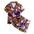 thumbnail image 4 of NIEWTR Girls Pajamas Halloween Cartoon Print Short Sleeve Lapel Cute Top and Shorts Pjs for Kids Breathable Soft Fashion Nightwear Casual Daily Wear, 4 of 5
