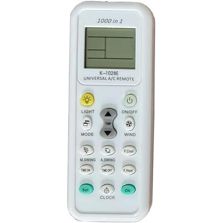 K-1028E Universal Air Conditioner A/C Remote Control,Fit for Haier, Geli,Hitachi, Panasonic, LG, Sharp, , Midea, Bosch, Toshiba, Sanyo,1000+ Grand Style in 1 Air Remote Control, white