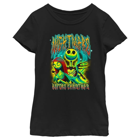 Girl's The Nightmare Before Christmas Colorful Metal Poster Graphic Tee Black Large