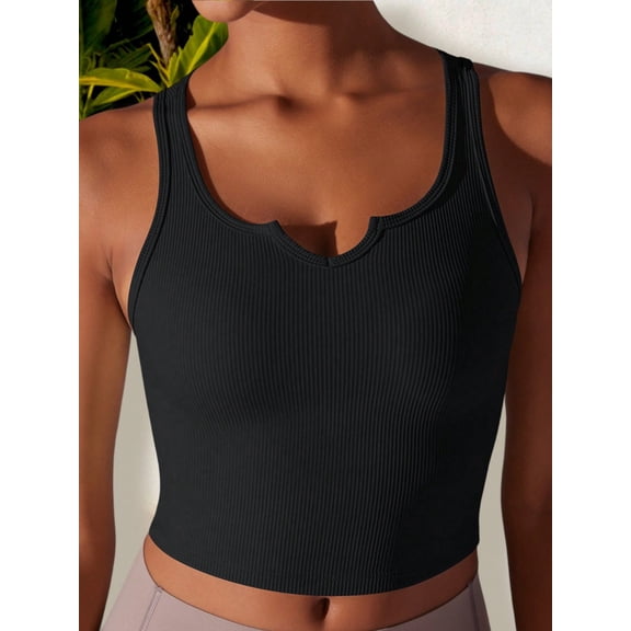Women's High Impact Solid Color Ribbed Crop Tank Top- X Large, Black