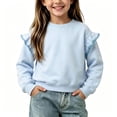 thumbnail image 2 of Frostluinai Girls Crewneck Sweatshirts Ruffle Trim Long Sleeve Cotton Pullover Basic Solid Color Sweat Shirt Fall Clothes 2-12 Years, 2 of 7