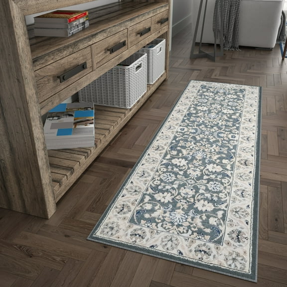 Madison Traditional 2' x 7' Gray Polypropylene Indoor Area Rug