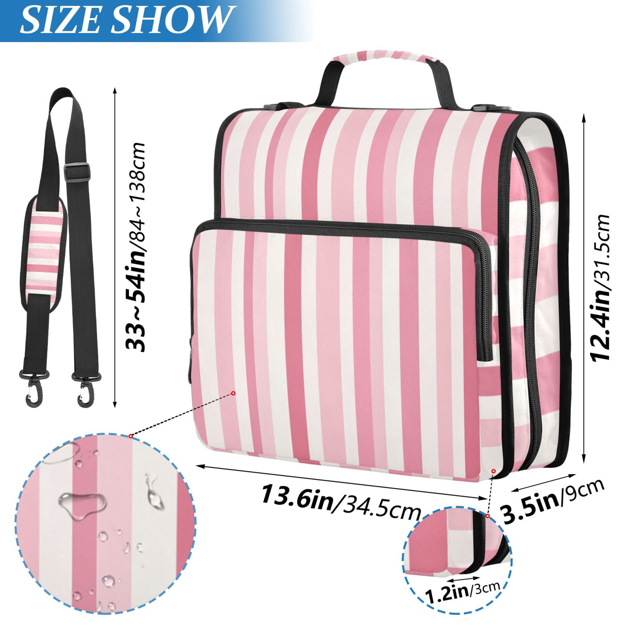 3 Ring Zipper Binder with Shoulder Strap Waterproof Trapper Keeper 2 Inch D-Ring 500 Sheets Capacity Pink Striped