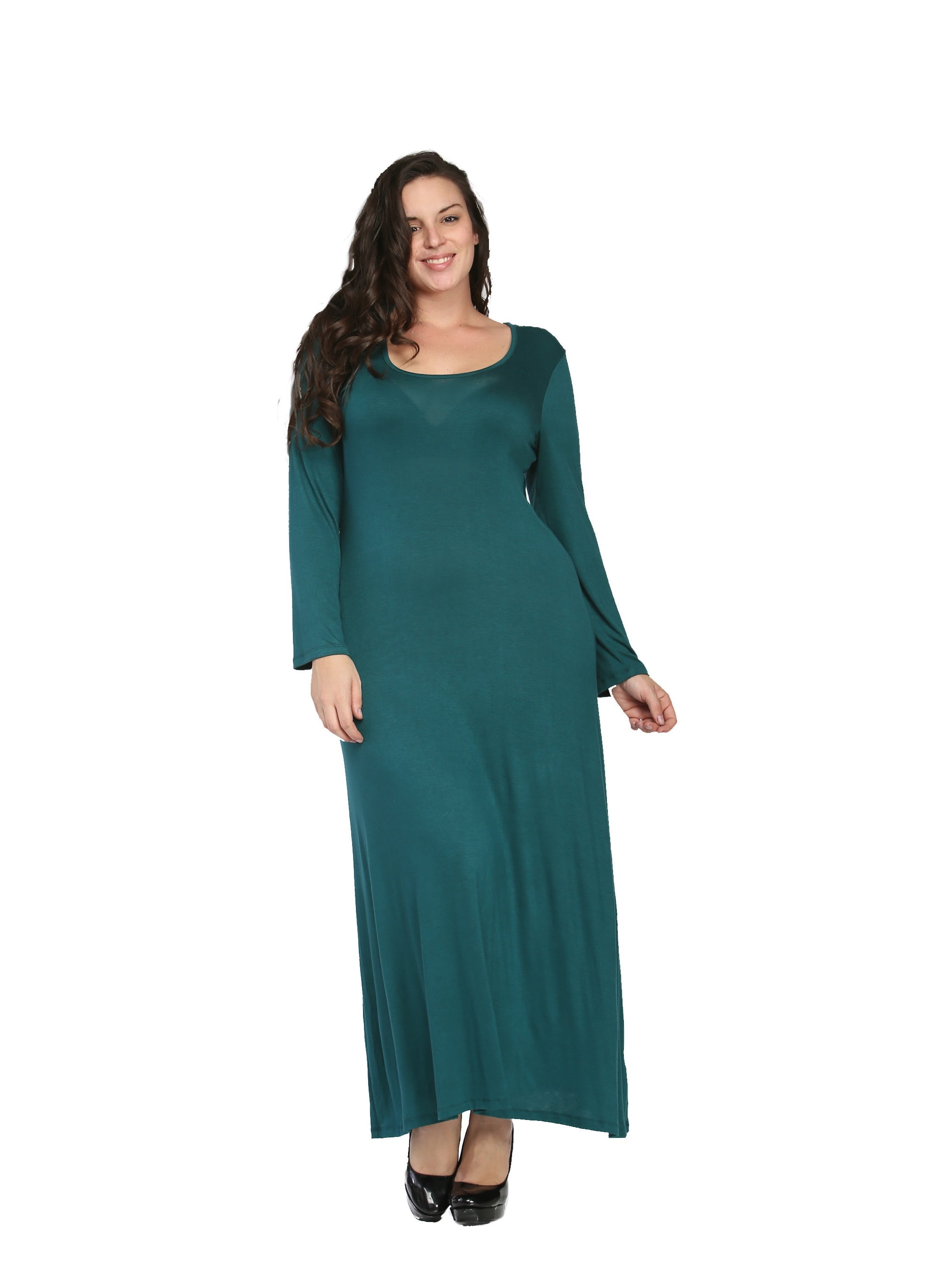 Women's Plus Size Long Sleeve Scoop Neck Maxi