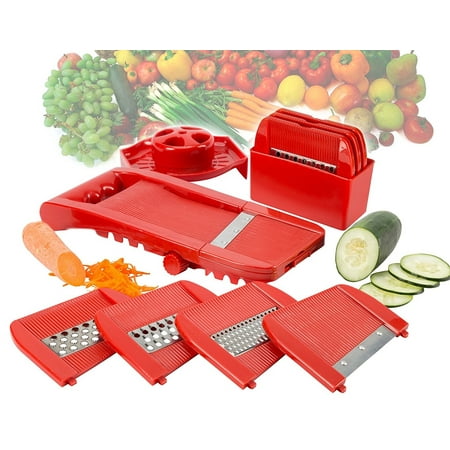 

All In One Adjustable Fruit and Vegetable Mandoline Slicer Shredder Grater Grinder Julienne Cutter Set.