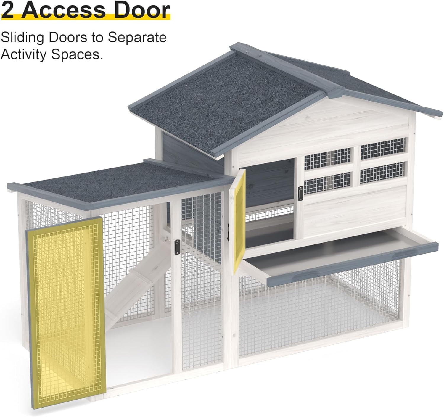 Rabbit Hutch Indoor Bunny Cage Outdoor Chicken Coop Bunny House Wooden Guinea Pig Cages with Waterproof Top, Pull Out Tray & Ramp