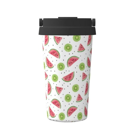

Gaeub Watermelon And Kiwi Print Travel Mug Insulated Coffee Mug with Leakproof Lid Travel Coffee Mug Vacuum Stainless Steel Double Walled Reusable Coffee Cup