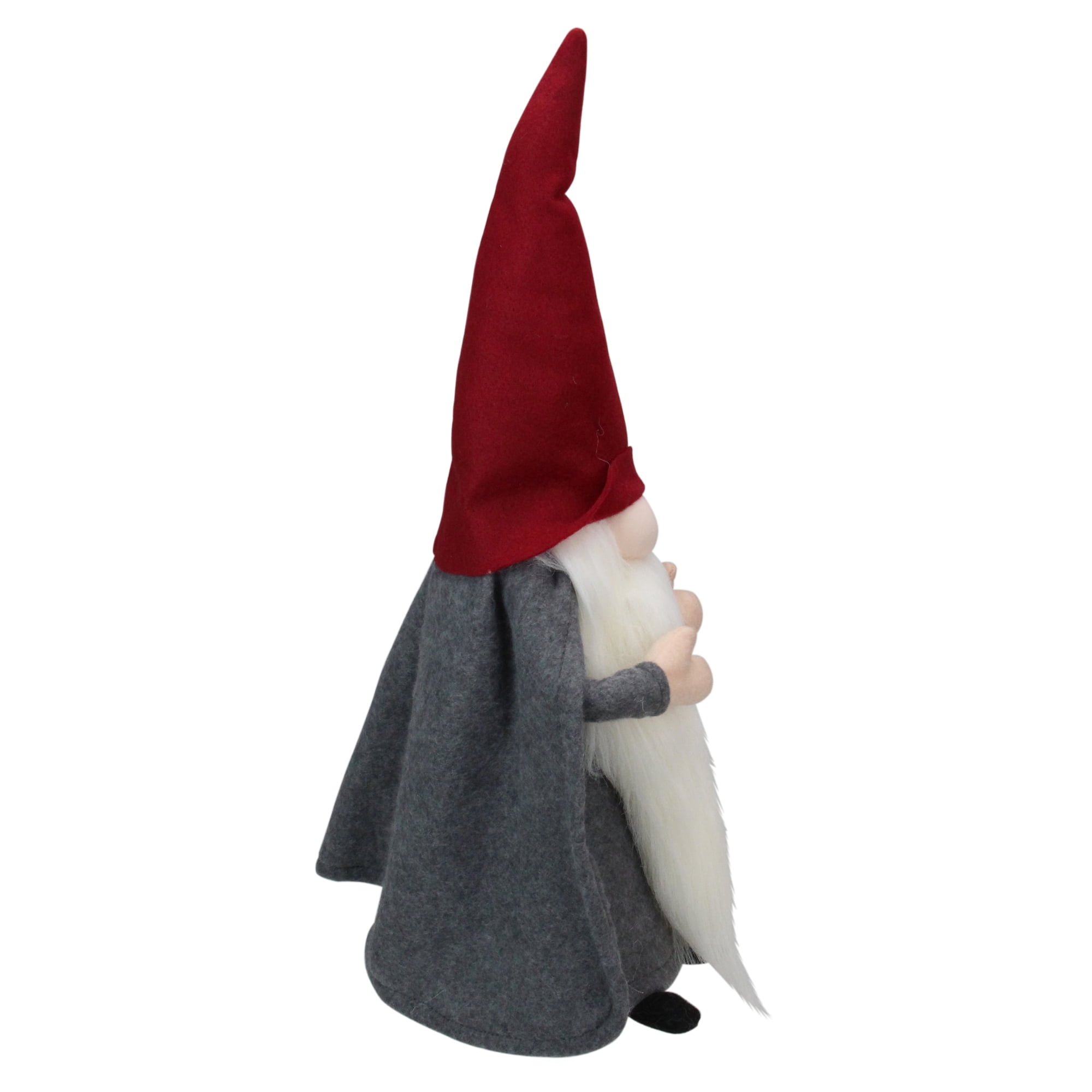 18" Standing Big Nose Gnome in Grey Red Holding a Stick