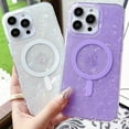 thumbnail image 3 of Case for iPhone 14 Pro Max, Sparkle Glitter Bling Shell Pattern Magnetic Cover Compatible with MagSafe Wireless Charging, Slim Lightweight TPU Bumper Shpckproof Case for iPhone 14 Pro Max,Purple, 3 of 6