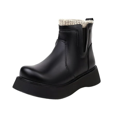 

Qufokar Buckle Lace Knitted Mid Calf Boots Women Boots Low Heel Women S Simple And Stylish College Style Thick Bottom Round Head Woolen Boots Short Boots