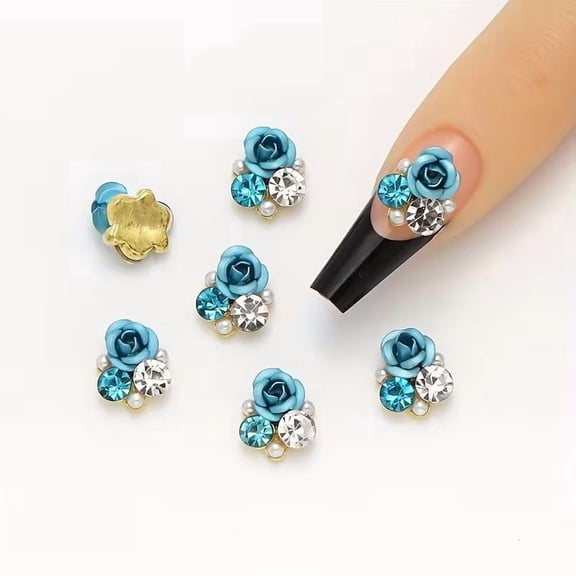 10Pcs 3D Alloy Rhinestone Nail Charms Rose Bead Sparkling DIY Decor
