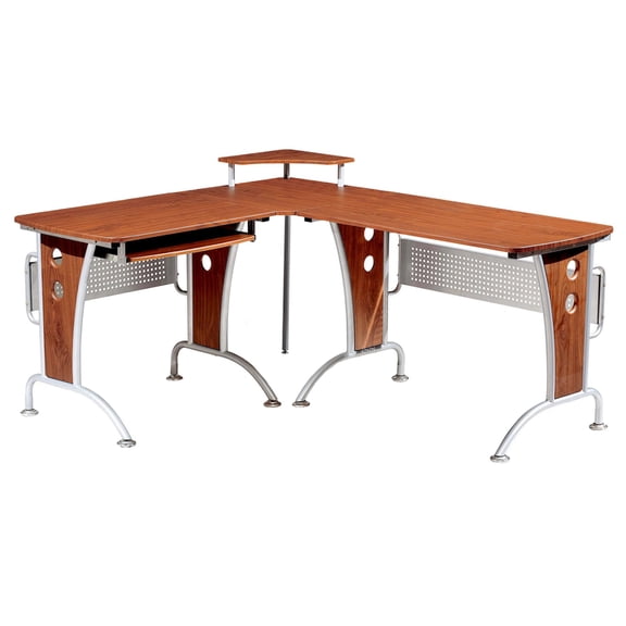 Techni Office Solutions 67" Brown and Gray Durable L-Shaped Computer Desk