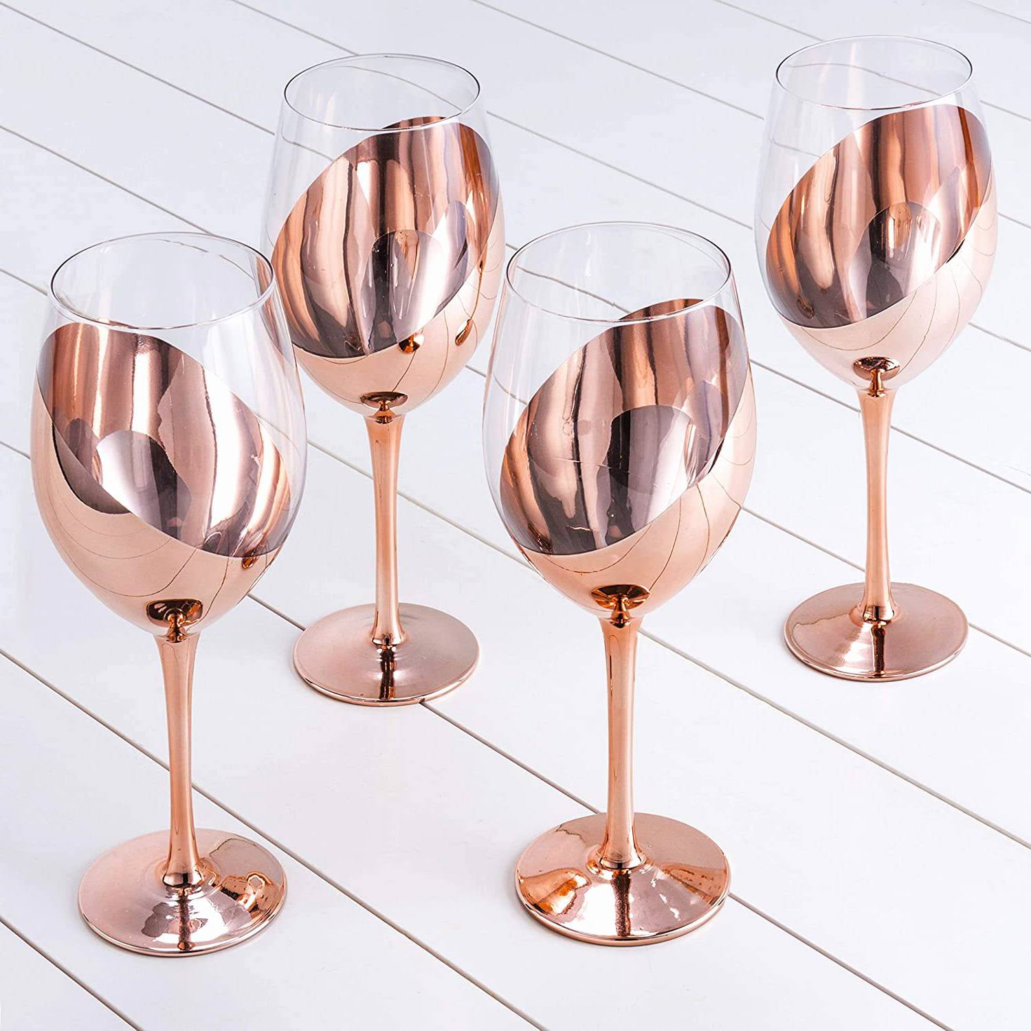 MyGift 9 oz Champagne Flute Ombre Rose Gold Stemware Glasses Set of 4 