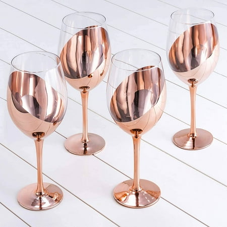 

14 oz Copper Dipped Stemmed Wine Glasses MyGift Set of 4 Modern Kitchen Dining Set