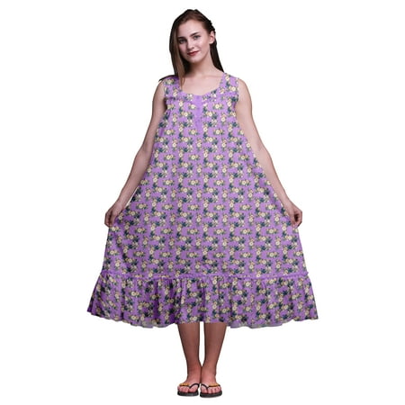 Bimba Amethyst3 Floral Leaves & Peony Cotton Nightgowns For Women Mid-Calf Printed Sleepwear Night Dress X-Large