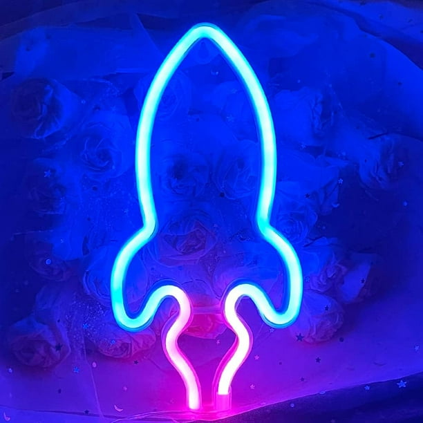 Luces de cohete LED neón, cohete USB o luces de neón alimentadas por batería, dormitorio, patio de juegos para niños, sala de fiesta de neón, decoración navideña