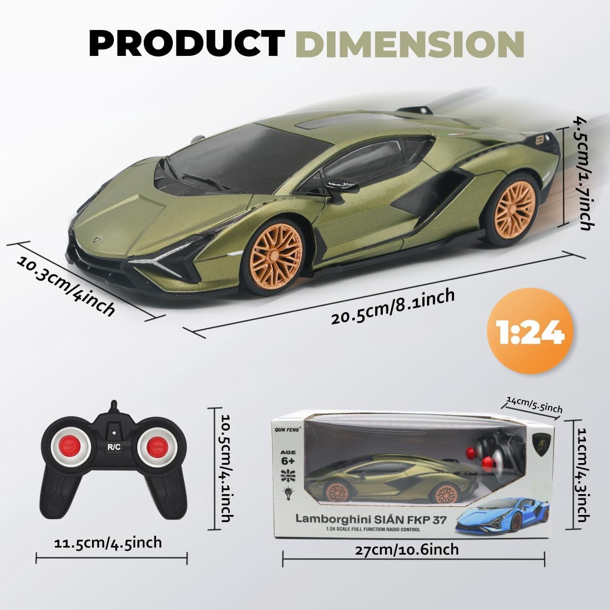 Qun Xing Remote Control Car 1:24 Lamborghini Officially Licensed 2.4GHZ for Kids Gift, Green