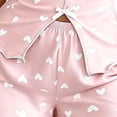 thumbnail image 5 of Tqcoqu Women's Heart Print 2 Piece Pajama Set, Notch Collar Short Sleeve Bow Decor Split Front Top & Elastic Waist Lettuce Trim Shorts, Summer Loungewear Sleepwear Outfit Set,Pink-1 Women's S-XL, 5 of 6